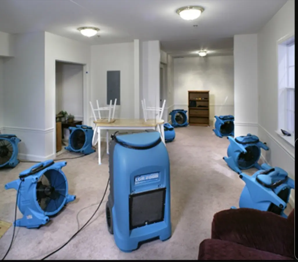 Air movers and dehumidifier setup for Water Extraction & Removal in Morris